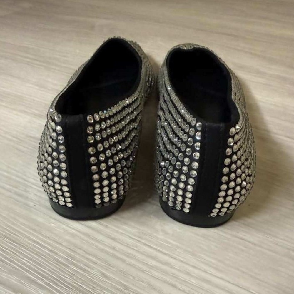 ZARA Studded Ballet Flats Womens US 7 Black Rhinestone Slip On Shoes - Picture 5 of 11